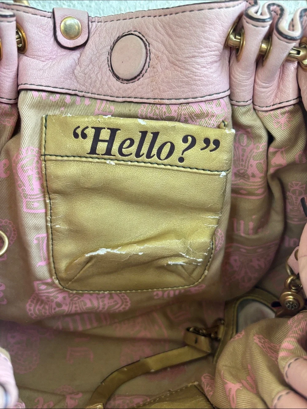Juicy Couture Leather Vintage Soft Pink Shoulder Handbag with Gold Chain Details